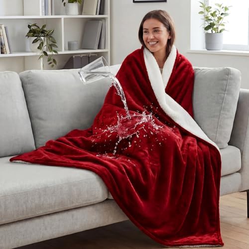 Tisancy Red Waterproof Bed Blanket, Twin Size 50'' x 80'' Double Side Leakproof Reversible Sherpa Flannel Fleece 3 Layer Lightweight Blanket, Absorbs 44oz - Image 3