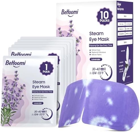 BeHoomi Steam Eye Mask, 10Packs Heated Eye Mask, Self Heating Disposable SPA Warm Compress for Eyes Sleep Mask, Travel Essentials & Relaxation Gifts for Women (Lavender Scent) by BeHoomi