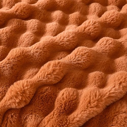 50x60 Inches Ultra-Soft Fuzzy Faux Fur Plush Throw Blanket - Thick, Warm Sherpa for Couch, Sofa, Bedroom, Camping - Decorative Blanket for Cozy Warmth, Bubble Rust - Image 6