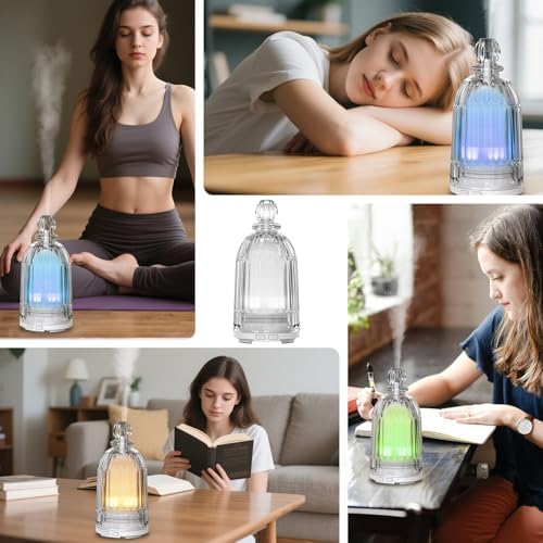 120ml Glass Essential Oil Diffuser, Ultrasonic Aroma Diffuser Glass Cover & Plastic Reservoir with Auto Shut-Off, 7 Colors LED Light for Home, Bedroom, Office, Yoga(White Base) - Image 5