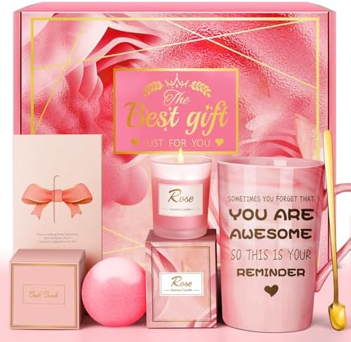 Birthday Gifts for Women, Mom, Unique Pink Spa Relaxation Baskets Set by Eletorot