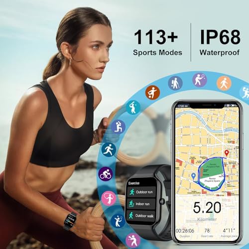 Smart Watch,1.96"HD Smartwatch for Men Women (Answer/Make Call), 2026 Fitness Activity with Heart Rate/Sleep Monitor/Step Counter, IP68 Waterproof, 113+ Sport Modes Running Watch for Android iOS Black - Image 3