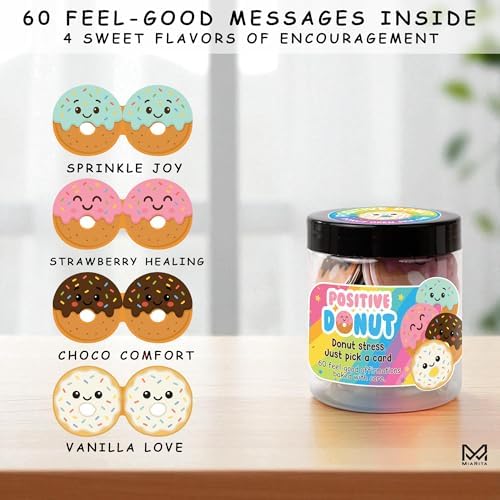 Positive Donut Jar, Funny Pun Gifts for Women, Teens, Coworkers, 60 Daily Affirmation Cards for Self Love, Anxiety Relief, Office Desk Decor, Birthday or Thank You Gift - Image 3