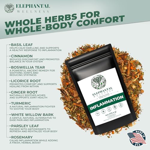 Elephantal Wellness Premium Inflammation Herbal Tea | Comfort & Mobility Blend with Turmeric, Boswellia, White Willow Bark & Ginger | Handmade, Non-GMO, Caffeine-Free Loose Leaf, 4oz, 40 Servings - Image 2