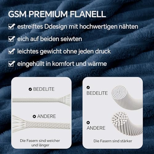 BEDELITE Ribbed Full Size Blanket for Bed, Navy, 84"x90" - Image 4