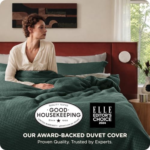 Bedsure PureWoven 3 Pieces 100% Cotton Waffle Weave Duvet Cover Set, Queen - Image 2