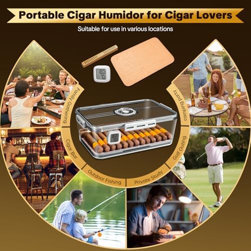 Cigar Humidor, Transparent Humidor Box with Humidifier and Hygrometer, Desktop Cigar Humidor Box with Cedar Wood Chips, Cigar Case, Cigar Gifts for Men (middle hold 55-60 cigars) - Image 4