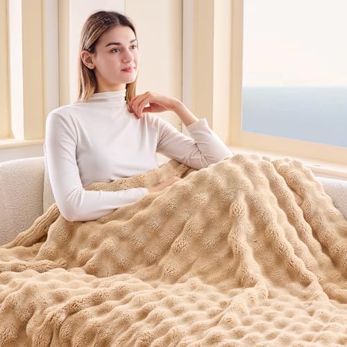 NEWCOSPLAY 3D Bubble Flannel Throw Blanket for Couch Brown, 50"×60" - Image 3