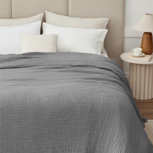 100% Cotton Muslin Blanket 40" x 40", Breathable and Lightweight Cotton Throw Blankets, Soft Cooling Summer Gauze Blanket for All Season, Grey - Image 4
