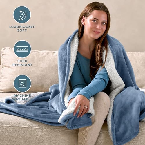Bare Home Sherpa Fleece Blanket (Full/Queen, Coronet Blue) - Image 3