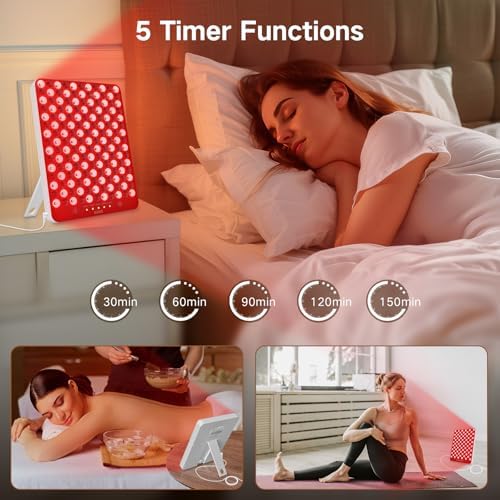 SUXIO Red Light Therapy lamp - 165 LED Red Light Therapy Panel for Face & Body, Portable Deep 660nm - 850nm Near Infrared Light Therapy Device with Eye-Patch, White - Image 5