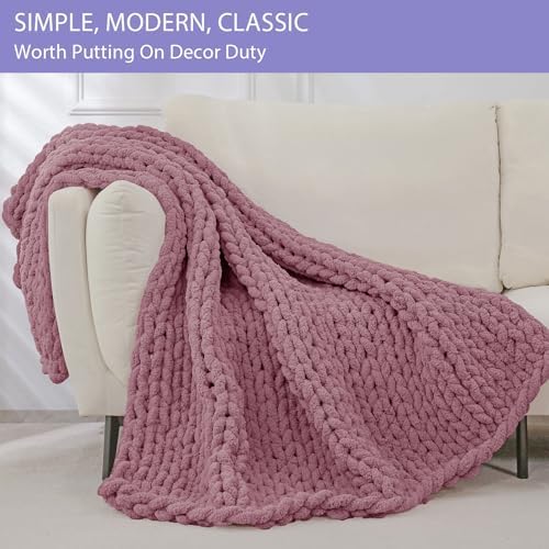 Bigacogo Chunky Knit Throw Blanket for Couch, 40x60 inches, Burnt Rose - Image 3