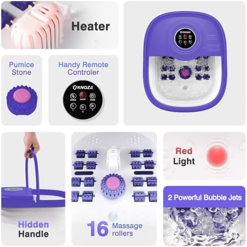 KNQZE Collapsible Foot Spa Bath with Heat & Bubble, Foot Soaking Tub with Timer and Red Light, 16 Rollers & Pumice Stone, Enjoy Warm Water Foot Bath, Gift for Wife and Mom, Purple - Image 6