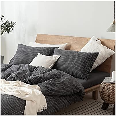 F.Y.Dreams 100% Washed Cotton Duvet Cover for Weighted Blanket 60x80 inches with 16 Ties, Zipper on Long Side/Gray Grid/Just Duvet Cover - Image 6