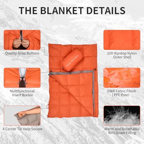 Down Camping Blanket - Lightweight, Packable, Warm & Puffy Outdoor Travel Quilt for Sleep, Hiking, Backpacking, Stadium, Festivals, Water-Resistant Sleeping Bag 55"x79" - Image 4