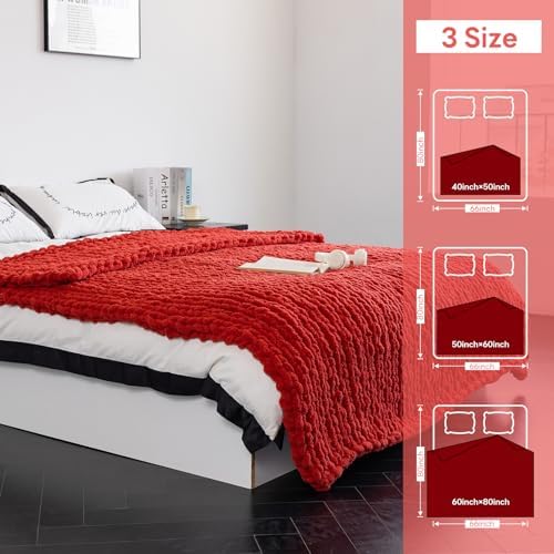 Chunky Knit Throw Blanket for Couch，40x50 Inches Wine red - Image 4