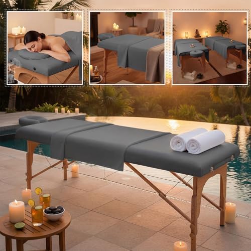 Oudain 4 Sets 3 Piece Soft Microfiber Massage Table Sheets Set Bulk Includes Massage Flat Sheet and Fitted Sheet and Face Rest Cover(Cool Grey) - Image 6