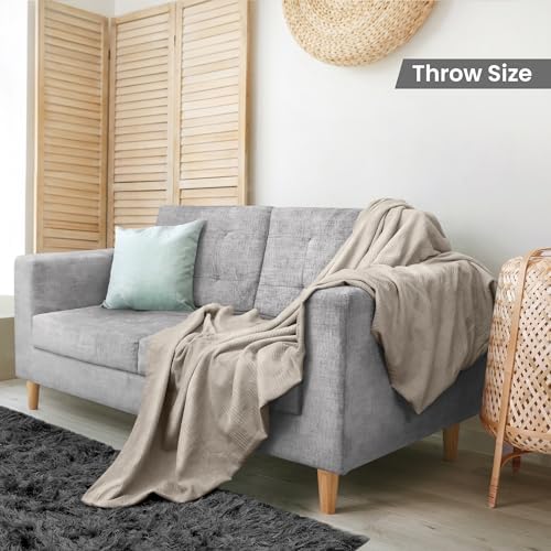 Utopia Bedding 100% Cotton Thermal Blanket Khaki Throw, 50x60 Inches - Image 2