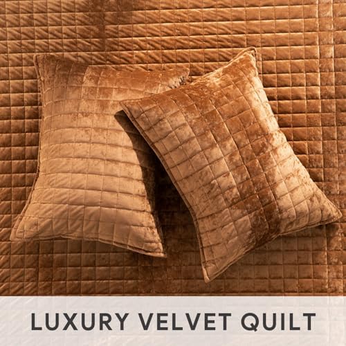 RECYCO Velvet Quilt Set, Oversized Cal King 118"x106", Rusty Burnt Orange - Image 5
