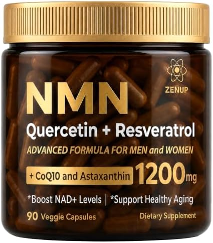NMN Supplement, 1200mg Blend with 600mg NMN, 250mg Quercetin, 200mg Resveratrol, CoQ10 & Astaxanthin, Daily Supplement Formula, 90 Veggie Capsules, 45 Servings by ZenUP