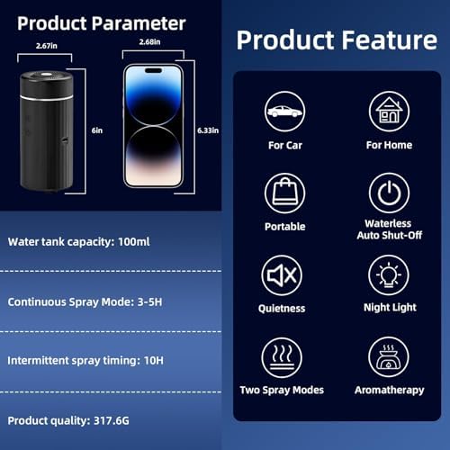 SEEDSEEL 100ML Car Diffuser, USB Rechargeable Battery Operated,Powered Cordless Essential Oil Diffuser, 7 LED Color Lights 2 Timer Modes for Car Outdoor Home (Black) - Image 4