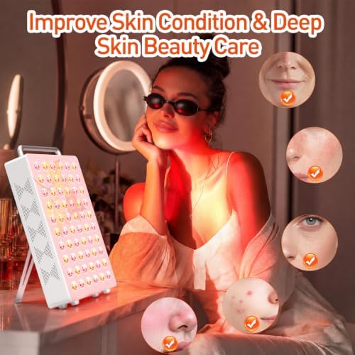 Red Light Therapy Panel, 5 Wavelength 60 Dual Chip LEDs 630+660+810+830+850nm Near Infrared Lamp Therapy Device Timer & Stand for Body Pain Relief Face Skin Health Sleep 100W White - Image 2