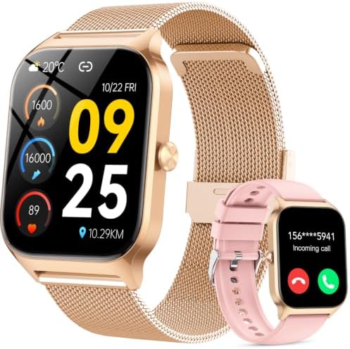 Smart Watch for Women with Bluetooth Calling, Fashion Fitness Tracker, 1.85" HD Touch Screen, AI Voice Assistant, Heart Rate Sleep Monitor, 120+ Sports Modes, Compatible with Android iPhone, 2 Bands by MakeLifeEasier