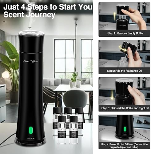 Hotel Scent Diffuser Starter Kit - 1500 Sq Ft Coverage, Premium Plastic Essential Oil Diffuser, Waterless Diffuser for Home, Hotel, Office, 5 Scent Essential Oils Included, Large Room, Black, 11In - Image 6