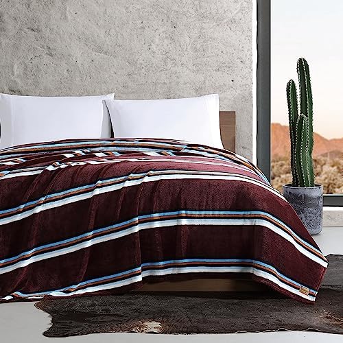 Wrangler - Queen Size Blanket, Ultra-Soft Plush Blanket, Medium Weight Cozy Bedding, Striped Americana Decor, Western Saddle Red - Image 2