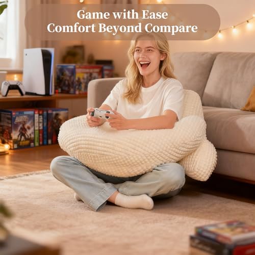 19" Reading Pillow for Bed,U Shaped Arm & Elbow Support,White Corduroy - Image 2