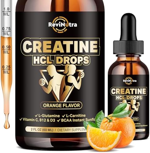 Creatine HCL Liquid Drops for Men & Women, 1500mg Liquid Creatine Hydrochloride, High Absorption, 2 Fl Oz Orange Flavor by ReviNutra