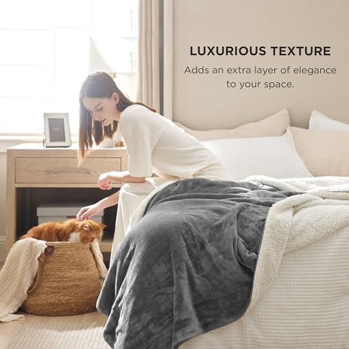 Bedsure GentleSoft Sherpa Fleece Queen Blankets for Bed, Non-Heated, Thick and Warm Throw for Women and Men, Soft Fuzzy Plush Comfort Queen Blanket for Winter, Grey, 90x90 Inches - Image 4