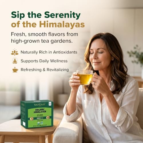 VAHDAM, Organic Himalayan Green Tea (100 Count) High Grown, Non GMO, Gluten Free, Low Caffeine | Earthy & Smooth | Resealable & Plant-Based Pyramid Tea Bags - Image 4