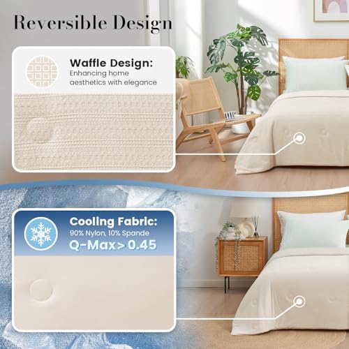 Waffle Cooling Comforter Blanket for Hot Sleepers, Twin Size, Beige - Image 3