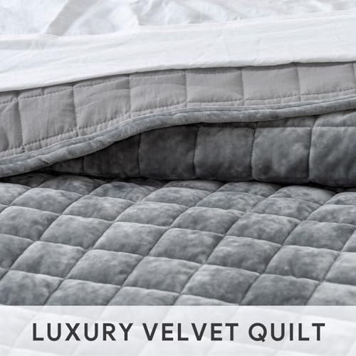 RECYCO Channel Box Stitch Velvet Quilt Set, Twin/Twin XL Size, Gray - Image 4