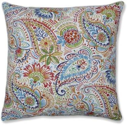 Pillow Perfect Paisley Indoor/Outdoor Accent Throw Pillow, Plush Fill, Weather, and Fade Resistant, Floor - 25" x 25", Blue/Green Gilford, by PillowPerfect