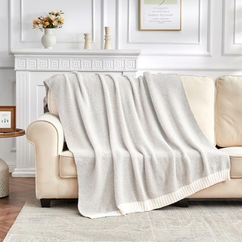 CozeCube Reversible Knitted Throw Blanket, Grey White Melange 60"x80" - Image 4