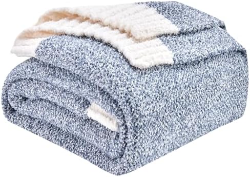 CozeCube Reversible Knitted Throw Blanket, Dusty Blue White Melange 60"x80" by CozeCube