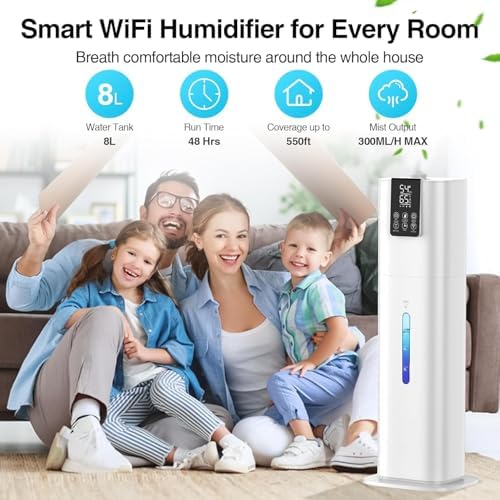 Smart Humidifiers Large Room Bedroom Home,2.11Gal(8L) Quiet Top Fill Cool Mist Humidifier,Smart App & Remote Control, 3 Speed Humidifier with 360°Nozzle,Humidity Setting for Baby Office Plant(White) - Image 2