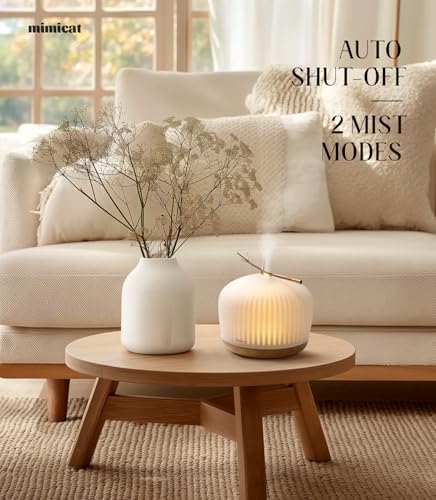mimicat Whisper-Quiet Glass Essential Oil Diffuser for Bedroom – Aromatherapy for Restful Sleep, Auto Shut-Off, 8H/18H Runtime, 230ML, Wood Base - Image 4