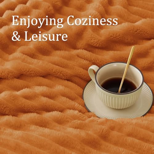 BEDELITE Ribbed Fleece Fall Throw Blanket, Burnt Orange, 50"x60" - Image 5