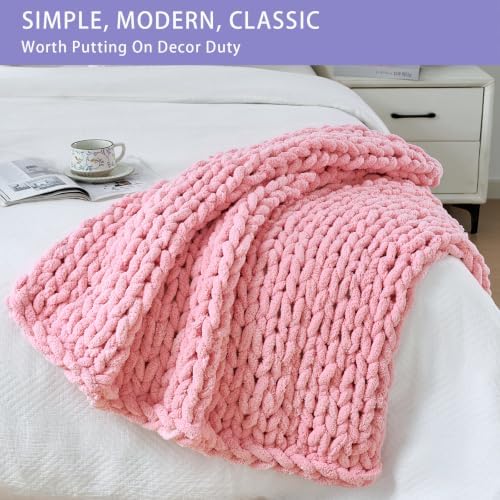 Bigacogo Chunky Knit Throw Blanket for Couch, 40x40 inches, Blush Pink - Image 3