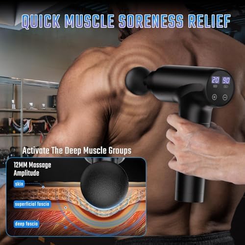 cotsoco Massage Gun Deep Tissue, Muscle Massage Gun with 9 Attachment Heads 20 Speeds & Silent Brushless Motor for Pain Relief, Handheld Percussion Back Massager Gun, Ideal Gift for Mom/Dad(Black) - Image 6
