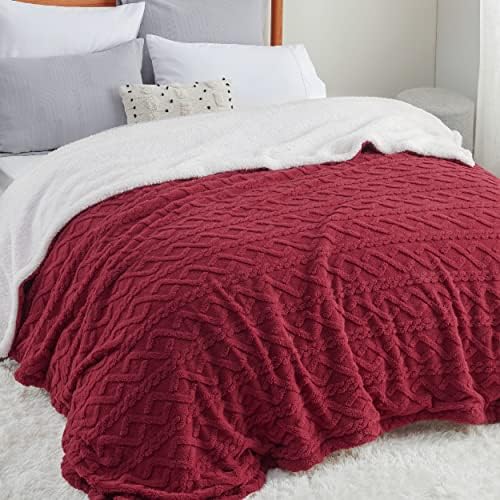 Bedsure Sherpa Fleece Blanket, Cable Jacquard Tufted, Warm, Red, King by Unknown