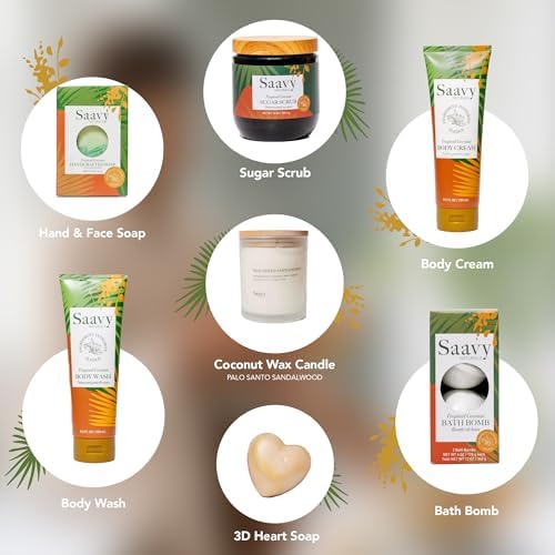 Saavy Naturals 9-Piece Spa Gift Set – Body Wash, Scrub & More – Plant-based Ingredients, Luxurious Spa Gift Basket for Women & Men –Mothers Day Gifts – Tropical Coconut - Image 2