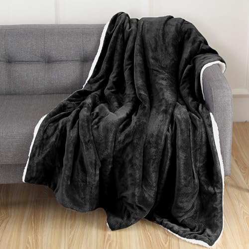 Elegant Comfort Luxury Ultra-Plush Velvet Touch Fleece Throw Soft, Warm, Cozy| Micromink Sherpa-Backing Reversible Blanket for Bed, Sofa and Couch, Solid Black - Image 2