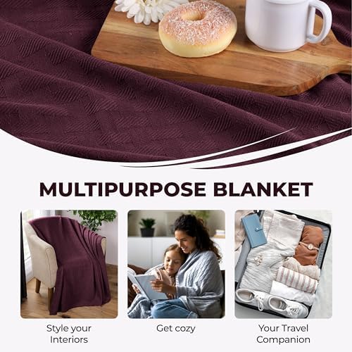 Superior Cotton Blanket Breathable All Season Comfy Bedding, Throw, Plum - Image 5