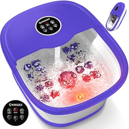 KNQZE Collapsible Foot Spa Bath with Heat & Bubble, Foot Soaking Tub with Timer and Red Light, 16 Rollers & Pumice Stone, Enjoy Warm Water Foot Bath, Gift for Wife and Mom, Purple by KNQZE