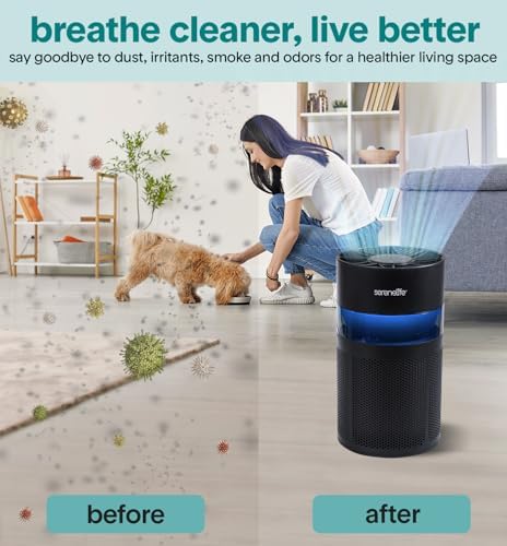 SereneLife Portable Air Purifier | Small Air Purifier For Home, Allergies, Pet Hair & Bedrooms | Filter Change Reminder & Aroma Box | Filtration Removes Dust, & Smoke Odor | Timer & Sleep Mode | Black - Image 5