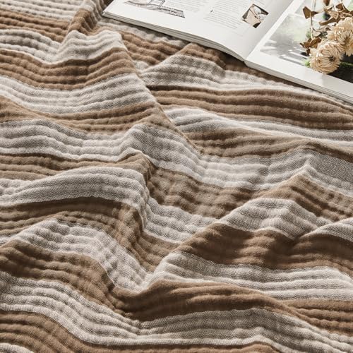 EMME Cotton Muslin Blanket Couch 4-Layer Breathable Gauze Soft Lightweight Bed Blankets Adults Brown Throw XL (50" x 70") by EMME